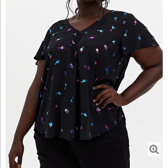 torrid Tops - Black Cocktail Georgette Pleated Front Blouse